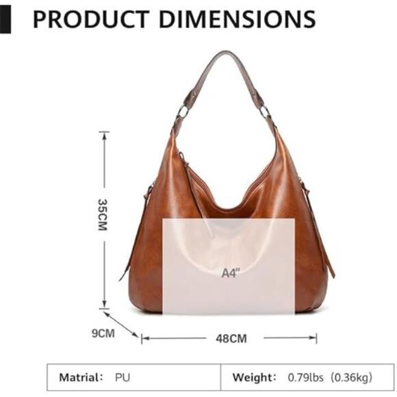 Hobo Bag for Women, Leather Tote Bag, Shoulder Purse Handbag with Zipper - Picture 2 of 6